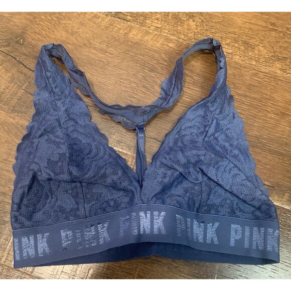 VICTORIAS SECRET PINK LACE STRAPPY BRALETTE HALTER NECK T BACK BLUE SIZE SMALL - Picture 1 of 3